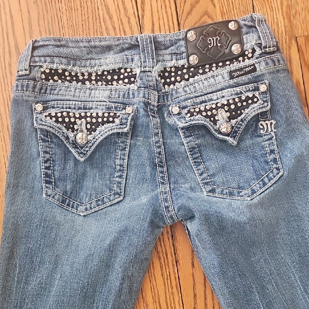 Miss Me Blue Flare Jeans with Subtle Whiskering